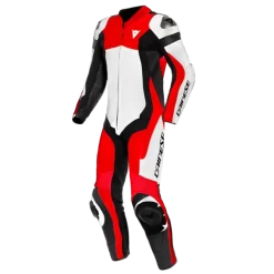 DAINESE ASSEN 2 1PC PERFORATED MOTORCYCLE LEATHER SUIT - WHITE/LAVA-RED/BLACK