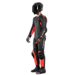 DAINESE ASSEN 2 1PC PERFORATED MOTORCYCLE LEATHER SUIT - BLACK/BLACK/FLUO-RED